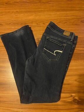 American Eagle Outfitters Dark Indigo Bootcut Jeans with Contrast Pocket Stitch